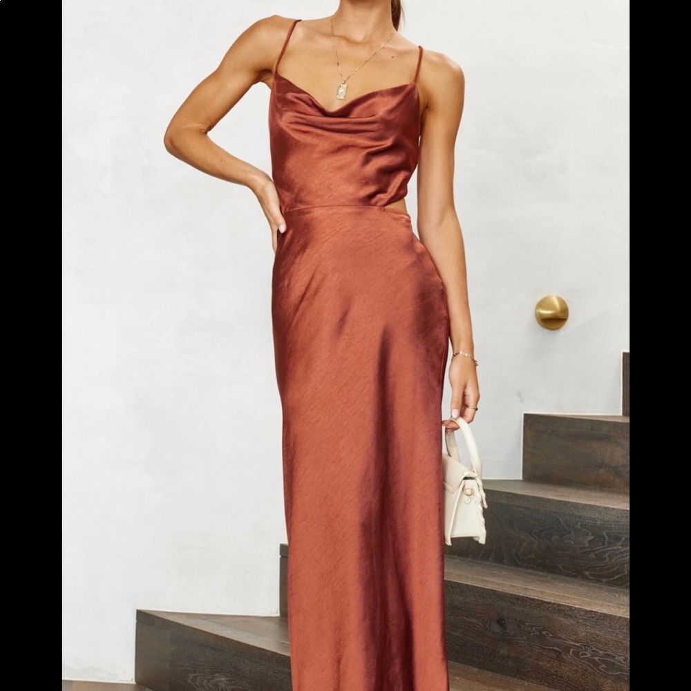 BNWT rust satin midi dress